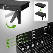 Portable Square BBQ Charcoal Grill for Patio, 44x27x22cm Foldable BBQ Grill with Lid, Adjustable Height Cooking Grid for Outdoor Picnic, Camping, Beach, Park, Black