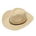 thumbnail image 2 of XIAOCHA Women Braided‑Badge‑Band Straw‑Weave Cowboy Hat Solid Beach‑Trip Western Hat Road‑Trip Western Cowboy Hat,Beige, 2 of 3