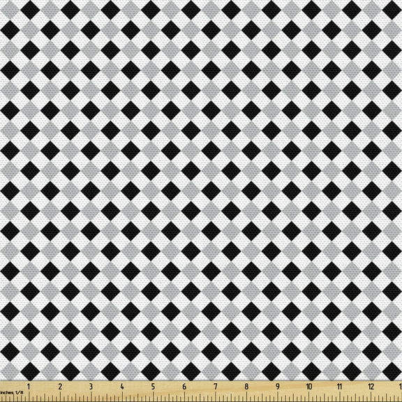 Ambesonne Black and Grey Fabric by the Yard Upholstery, Rhombus Pattern, 3 Yards, Black Pale Grey White