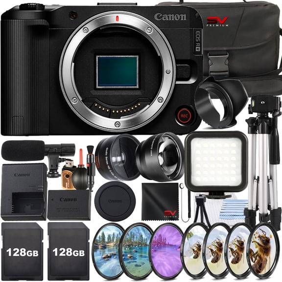 Canon EOS R50 V Mirrorless Camera (Body Only) with 2 Pack SanDisk 128GB Memory Card   Case   Tripod   SV Premium Accessory Bundle (International Version)