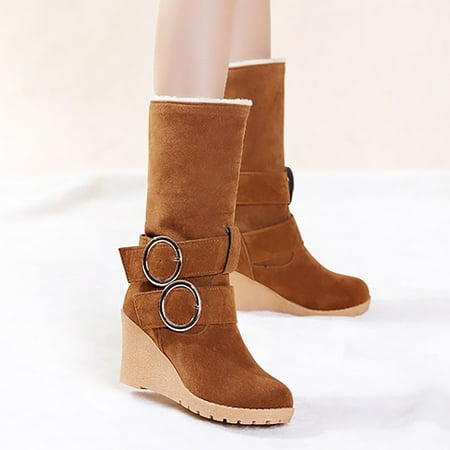 

Christmas Women s Autumn And Winter Frosted Short Boots Belt Buckle Round Head Slope Heel High Heel Plush Thickened Snow Boots