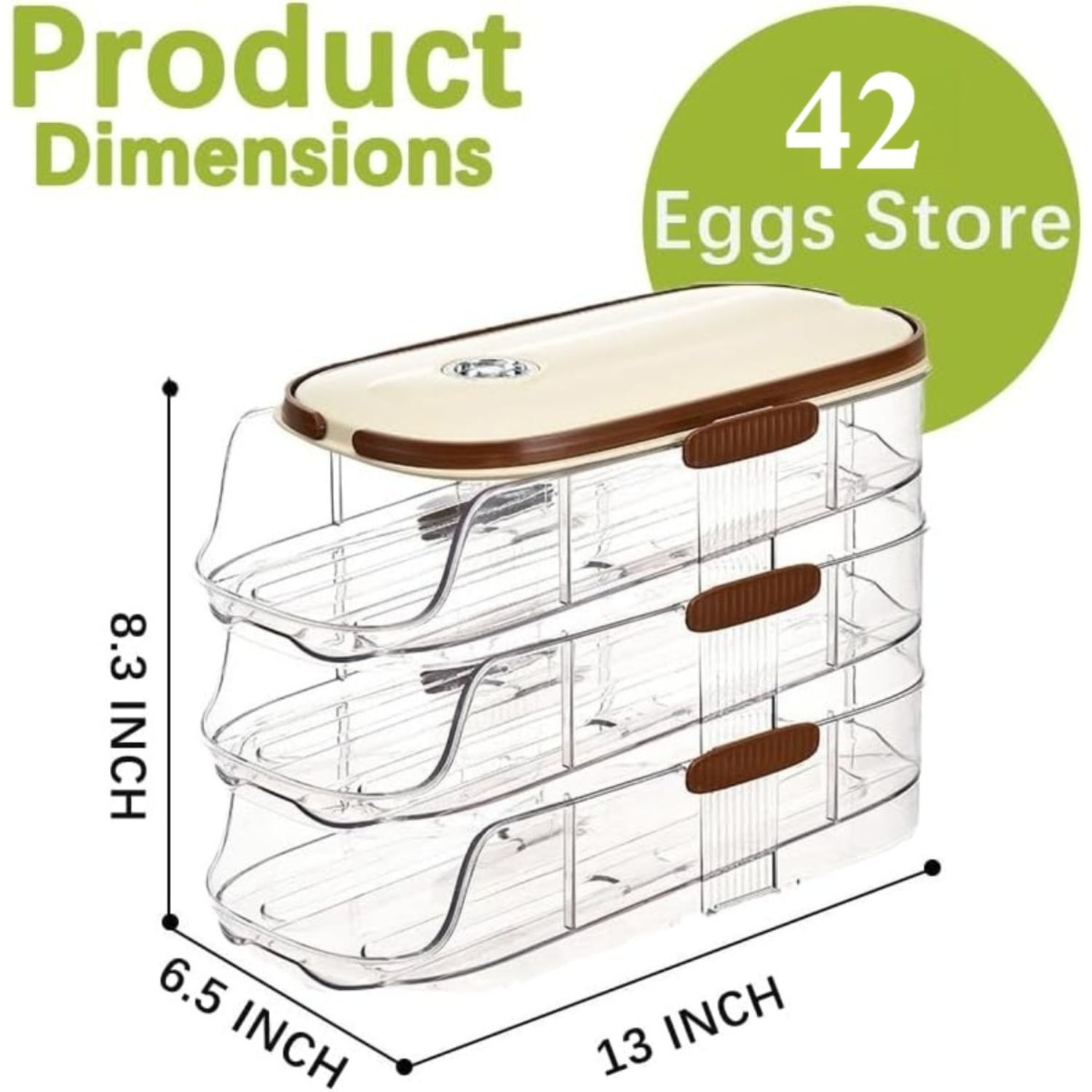 Clear Stackable 3 Tier Automatic Rolling Egg Dispenser With Handle
