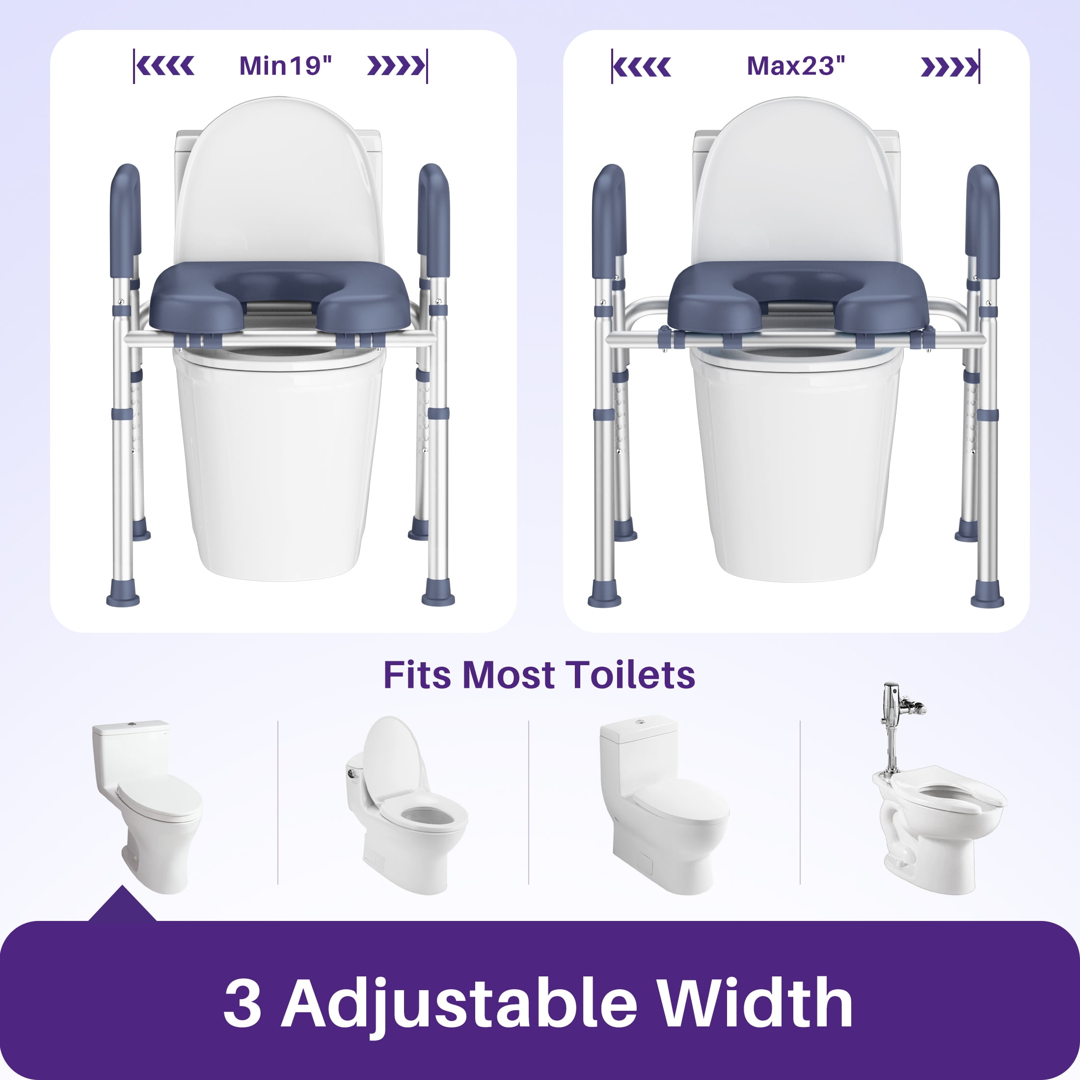 KEKOY Toilet Seat Riser for Seniors, Raised Toilet Seat with Handles, FSA HSA Eligible 400lb Elevated Toilet Risers, Tool-Free Assembly with Adjustable Height & Width