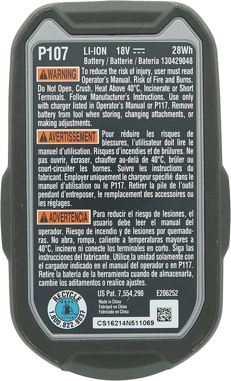 RYOBI P107 One+ 18 V Compact Lithium Ion 1.5 Ah Battery (Single Battery)