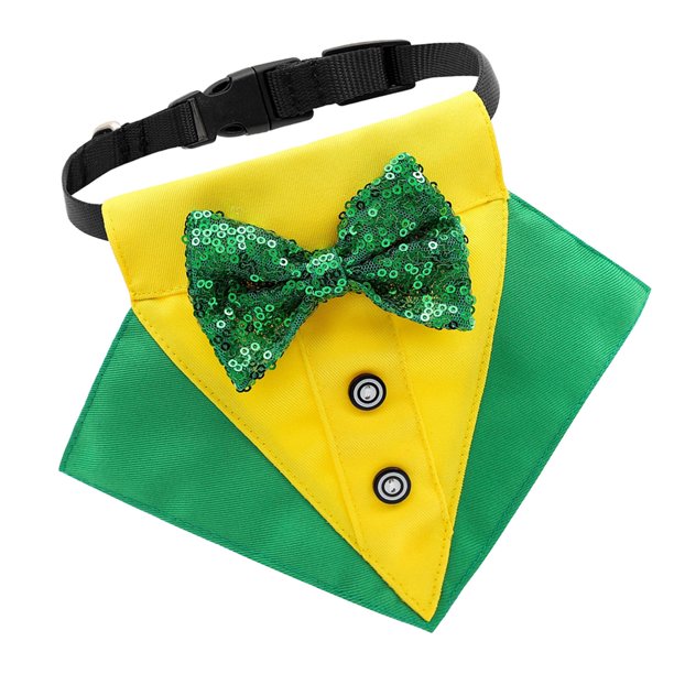 Pañuelo para perro con collar, babero triangular irlandés del Día de San Patricio, bufanda para fiesta de cosplay Amarillo Verde S