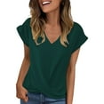 thumbnail image 4 of Holzkary Womens T-Shirts - Short Sleeve Spring Summer Tops Crew Neck Trendy Casual Work Soft Basic Tees for Ladies 2025 Solid Color V Neck T Shirt Elegant Top for Spring and Summer Clothing Green Xl, 4 of 8