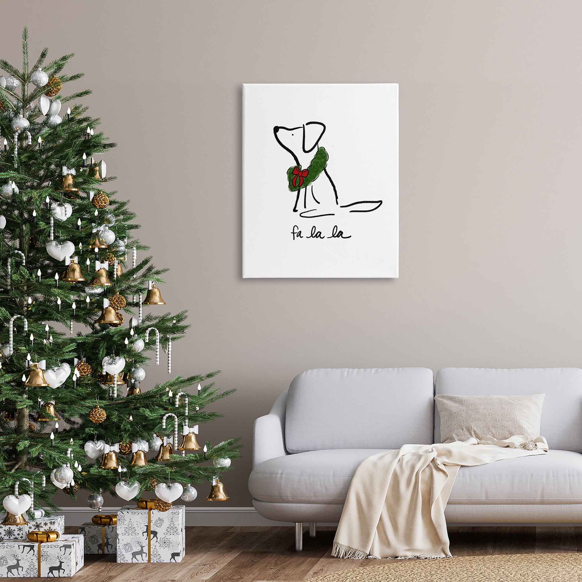 Fa La La Holiday Caroling Dog Line Doodle Wreath Animals & Insects Graphic Art Gallery-Wrapped Canvas Print Wall Art