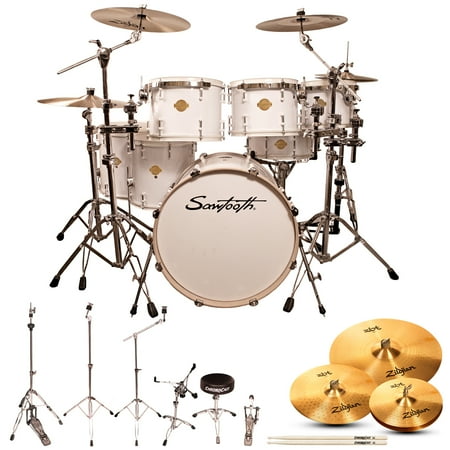 Sawtooth Command Series 7-Piece Drum Shell Pack with Hardware & Zildjian ZBT Cymbals, White ( box 1 of 3)