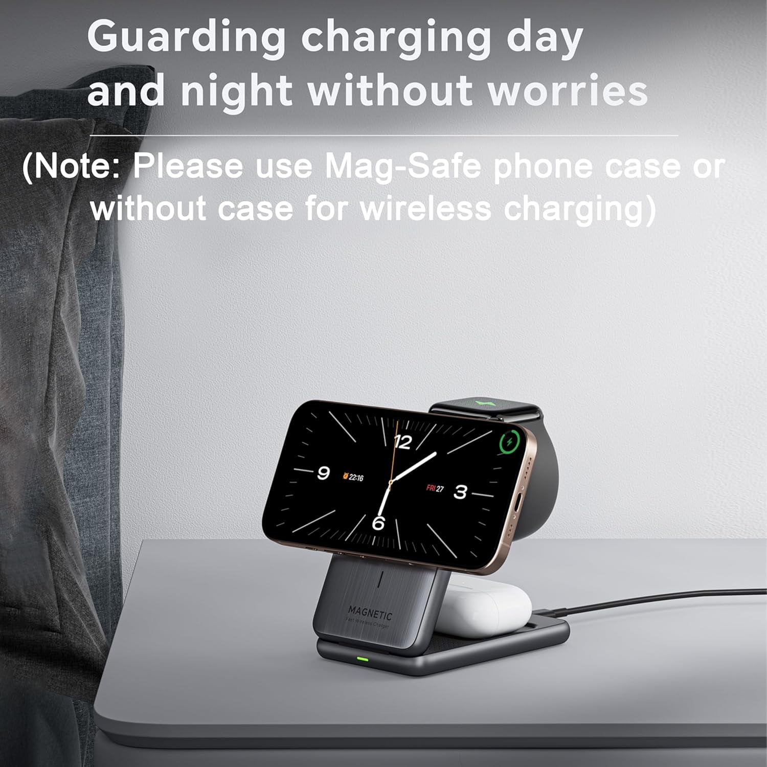 3 in 1 Wireless Charger for iPhone,for iPhone16/15/14/13/12 ,Apple Watch/AirPods,with Magsafe Charger Upgraded Metallic.