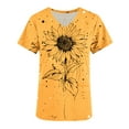 thumbnail image 5 of Busydd Scrubs for Women Fashion Yellow Floral Print Scrub Tops Women Casual Short Sleeve V Neck Work Nursing Uniform Tops Comfy Oversized Workwear with Pockets, 5 of 5