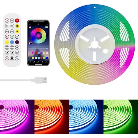 

5V USB COB RGB LED Strip Light 4.92ft/1.5m Color Changing Light Strips TV Backlight Multicolor Flexible Under Cabinet Tape Lights with Bluetooth Control for Bedroom Kitchen Home DIY Lighting