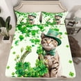 thumbnail image 2 of Feelyou Lucky Cat Animal Bed Sheets, Green Spring Shamrock King Sheets, 4pcs, 2 of 7