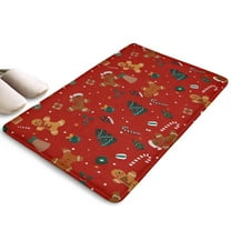 Red Christmas Gingerbread Man Flannel Non Slip Door Rugs,Washable Door Mats Indoor,Decorative Door Mats,Dirt-Resistant and Absorbent Doormat for Entrance,Bedroom,Kitchen,Bathroom,23.5"x16"
