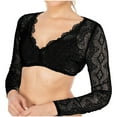 thumbnail image 2 of Fznquz Black Womens Blouse Long Sleeve Sexy Lace V-Neck Hollow Out Blouse Summer Tees, 2 of 5