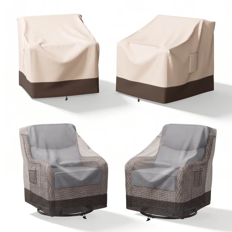 Patiobula Outdoor Chair Covers, 600D Heavy Duty Patio Furniture Covers Waterproof, Lawn Furnitures Covers Fits up to 35.5W x 35.5D x 35H Inches, Brown, 2 Pack