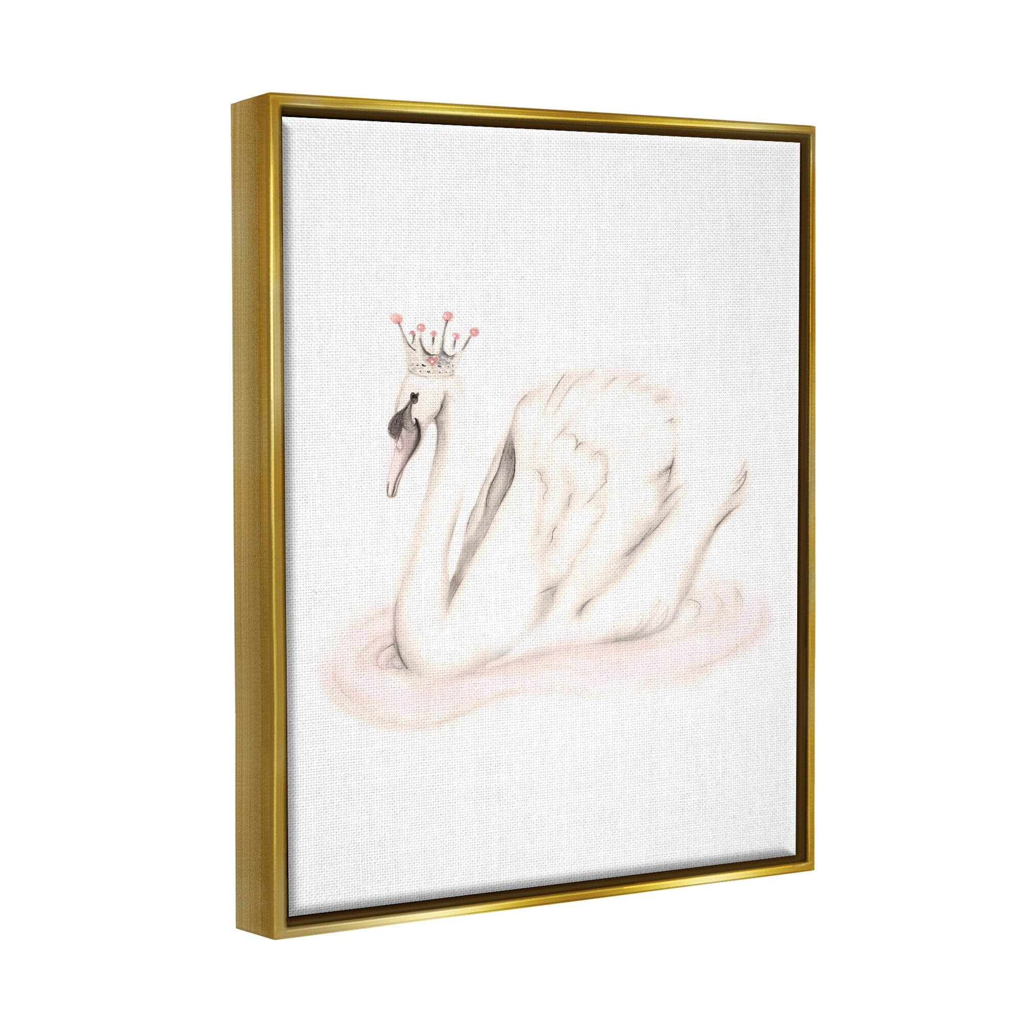 Stupell Industries Elegant Swan Princess Wearing Crown Tiara Pink Jewels Graphic Art Metallic Gold Floating Framed Canvas Print Wall Art, Design by Studio Q