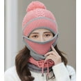thumbnail image 2 of CoCopeaunts Fleece Lined Knit Beanie Scarf Mouth Mask Set for Girl Ski Hat Women Winter Skully Caps with Pompom, 2 of 6