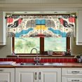 thumbnail image 3 of Yayeee Kitchen Curtains Tier Set of 2 Light Filtering 57"x36" Over Sink Window Panels, Blue Retro Print, 3 of 7