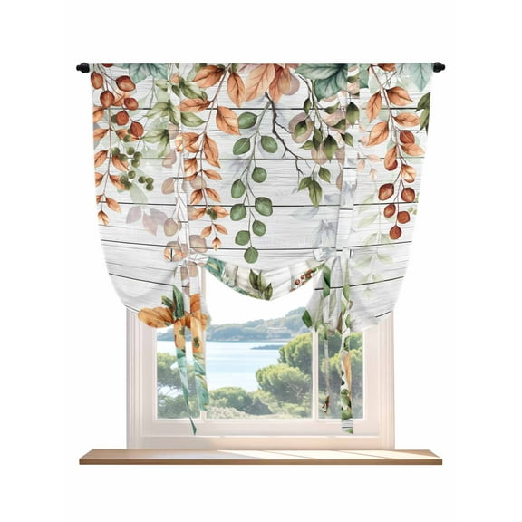 Green Orange Blue Fall Tie Up Curtains for Windows 45 Inch Length Balloon Curtains Kitchen Adjustable Balloon Window Shade Thanksgiving Pumpkin Botanical Vintage Tie Up Bathroom Curtain 34"x45"