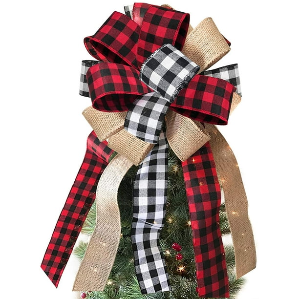 Árbol de Navidad Topper - Buffalo Plaid rojo negro arpillera arco decorativo - Country Farmhouse Christmas Ornaments Home Decor - hecho a mano Vhermosa DCF364