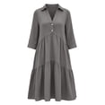 thumbnail image 4 of ClodeEU Women's Collar V Neck 3/4 Sleeve Tiered Mini Shirt Dress,Solid Loose Casual Dress Gray,Women's Plus L, 4 of 6