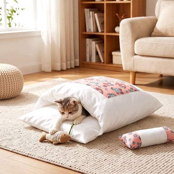 Cat and Dog Sleeping Bag Semi-Enclosed Washable Thick Cushion for Small Medium Breeds Indoors