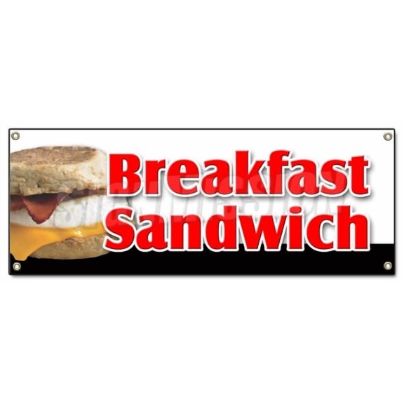 BREAKFAST SANDWICH BANNER SIGN sausage bacon bagel croissant cheese muffin