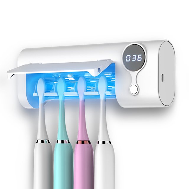 Desinfectante de cepillo de dientes UV, limpiador esterilizador de cepillo de dientes montado en la pared/esterilización y función de temporizador recargable inalámbrico