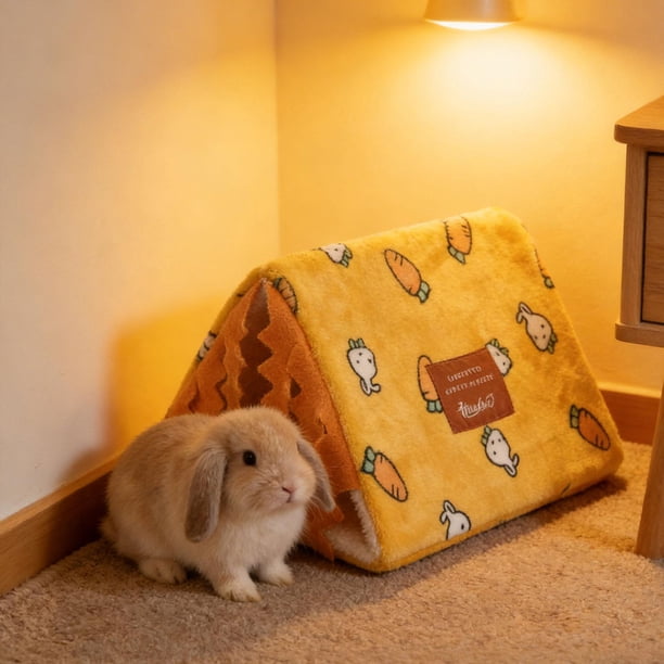 Cama para cobayas, túnel para cobayas, escondite cálido y lavable para animales pequeños, casa para hámsters, conejos, ratones, chinchillas y hurones. Amarillo L