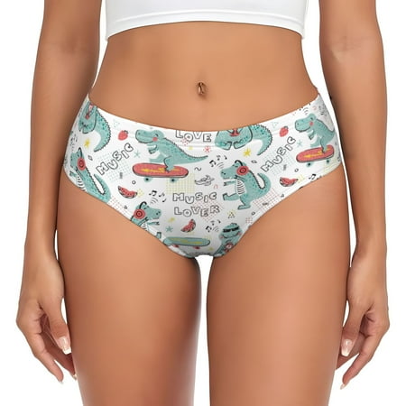 Womens Underwear - Music Lover Dinosaur No Show Seamless Underwear for Women  Soft Stretch Womens Panties  Hipster Ladies Panties Bikini Underwear Briefs