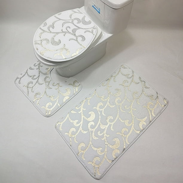 Juego de 3 alfombras de baño, alfombrillas de baño, alfombrillas de inodoro, suaves, absorbentes, gruesas, con base antideslizante y almohadilla lavable.