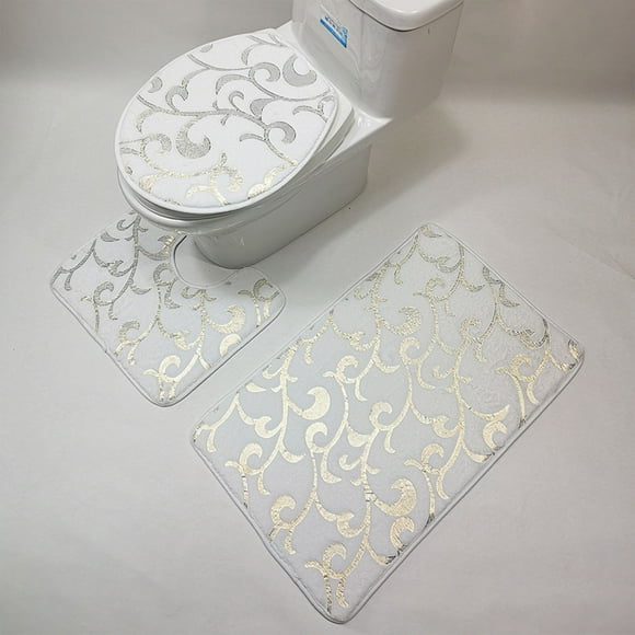 Bathroom Rug Set Of 3 Bath Mat Toilet Mat Soft Absorbent Thick Rug Non-Slip Backing Washable
