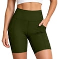 thumbnail image 4 of Hurxie Biker Shorts Women Tummy Control Workout Shorts Women with Pockets High Waisted Yoga Running Gym Compression Army Green,M, 4 of 7