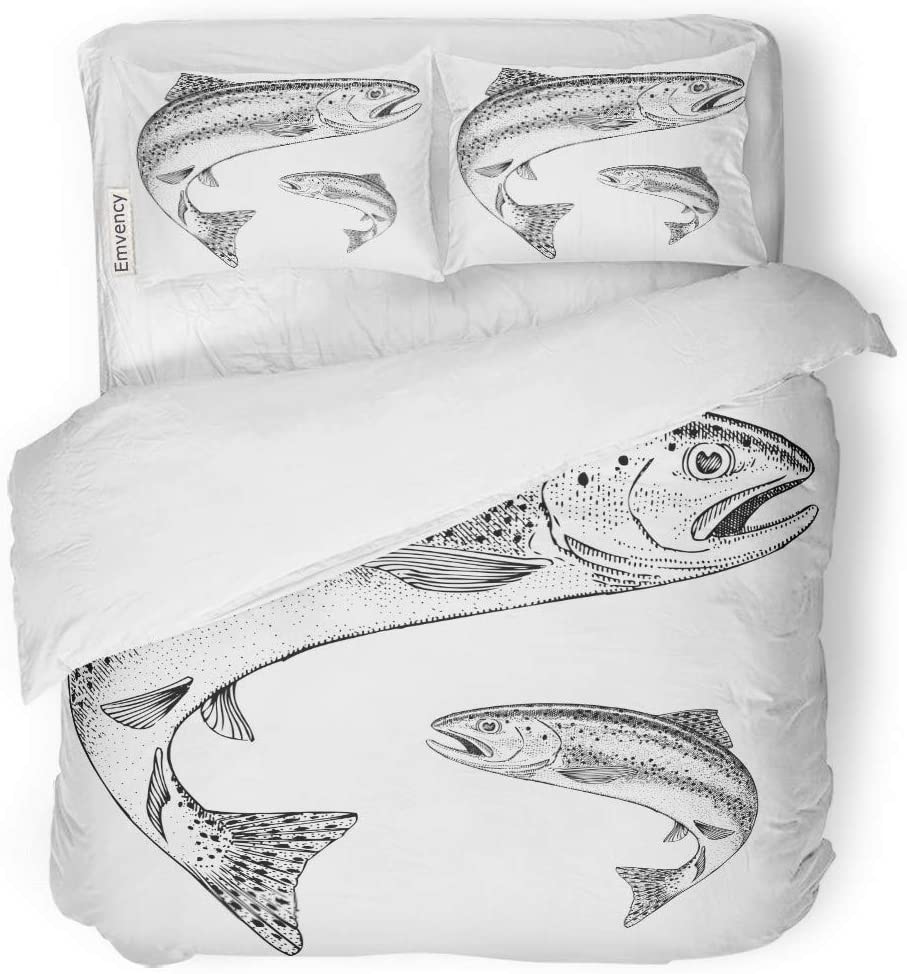 FMSHPON 3 Piece Bedding Set Fish Rainbow Trout Jumping Vintage Fishing