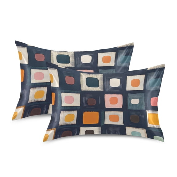 Yayeee Pillowcase Standard Size Set of 2 Satin Wrinkle Resistant Pillow Case, Blue Circle Mosaic