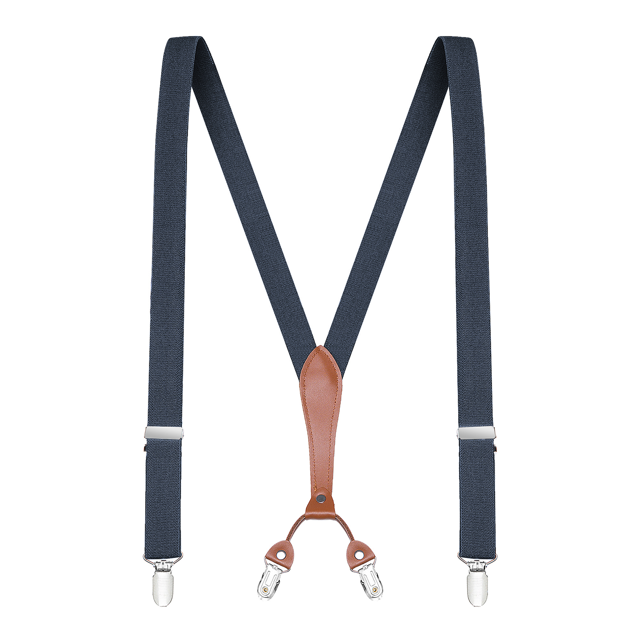 "Buyless Fashion Men Suspenders - 48"" Elastic Adjustable Straps 1"" - Leahter Y Shape Back"