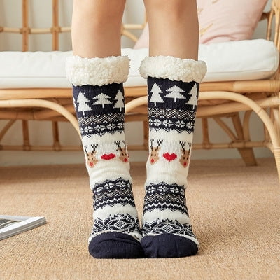 

Bras & Honey Women s Fleece Lined Soft Warm Cosy Slipper Socks Navy Reindeer