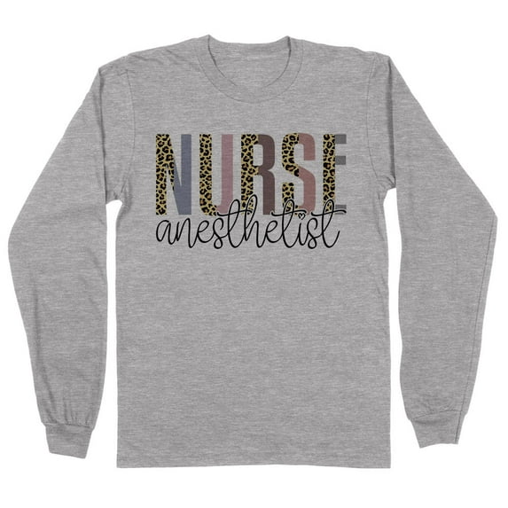 Anesthetist Nurse Leopard Print Long Sleeve Shirt Unisex 5X-Large Grey