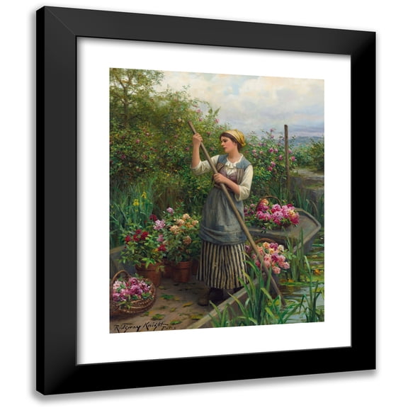 Daniel Ridgway Knight 12x14 Black Modern Framed Museum Art Print Titled - Gathering Flowers Along the River
