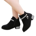 thumbnail image 3 of XIMIN Girls Dress Boots Block Chunky Ankle Boots Short Boots Girls Toddler Ankle Boots Low Chunky Heel Side Zipper Fashion Dress Booties (5.5-6 Years, Black), 3 of 4