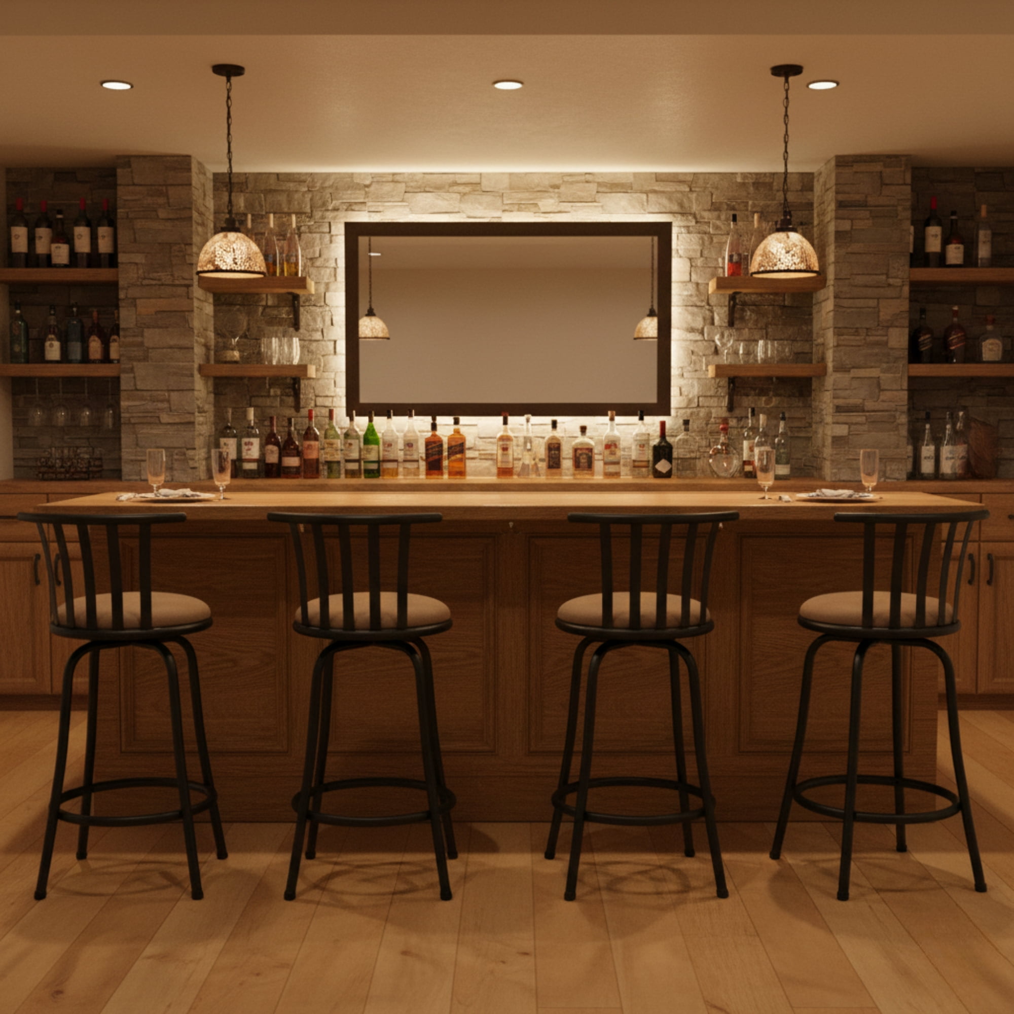 FurnitureR Modern Swivel Bar Stools Set of 4, 24" - 29" Adjustable Counter Height Chairs with Low Back and Sturdy Metal Frame, Brown Suede Seat for Kitchen Island, Dining Room and Home Bar