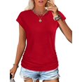 thumbnail image 1 of Womens Summer Tops Ruched Cap Short Sleeve Tshirts Shirts Crew Neck T Shirts Fashion Red XL, 1 of 7