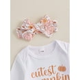 thumbnail image 6 of Suealasg Baby Girl Halloween Outfit 3Pcs Newborn Girl Fall Winter Clothing 3 6 12 18 Months Infant Girl Letter Print Long Sleeve Romper Pumpkin Print Long Pants Headband Set, 6 of 7