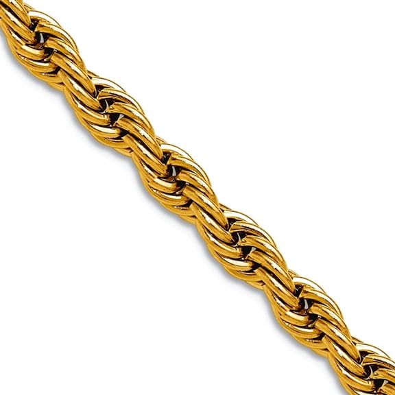 Stainless Steel Polished Yellow Ip Plated 5mm Rope Chain Necklace 16 Inch Chain Necklace for Women and Men