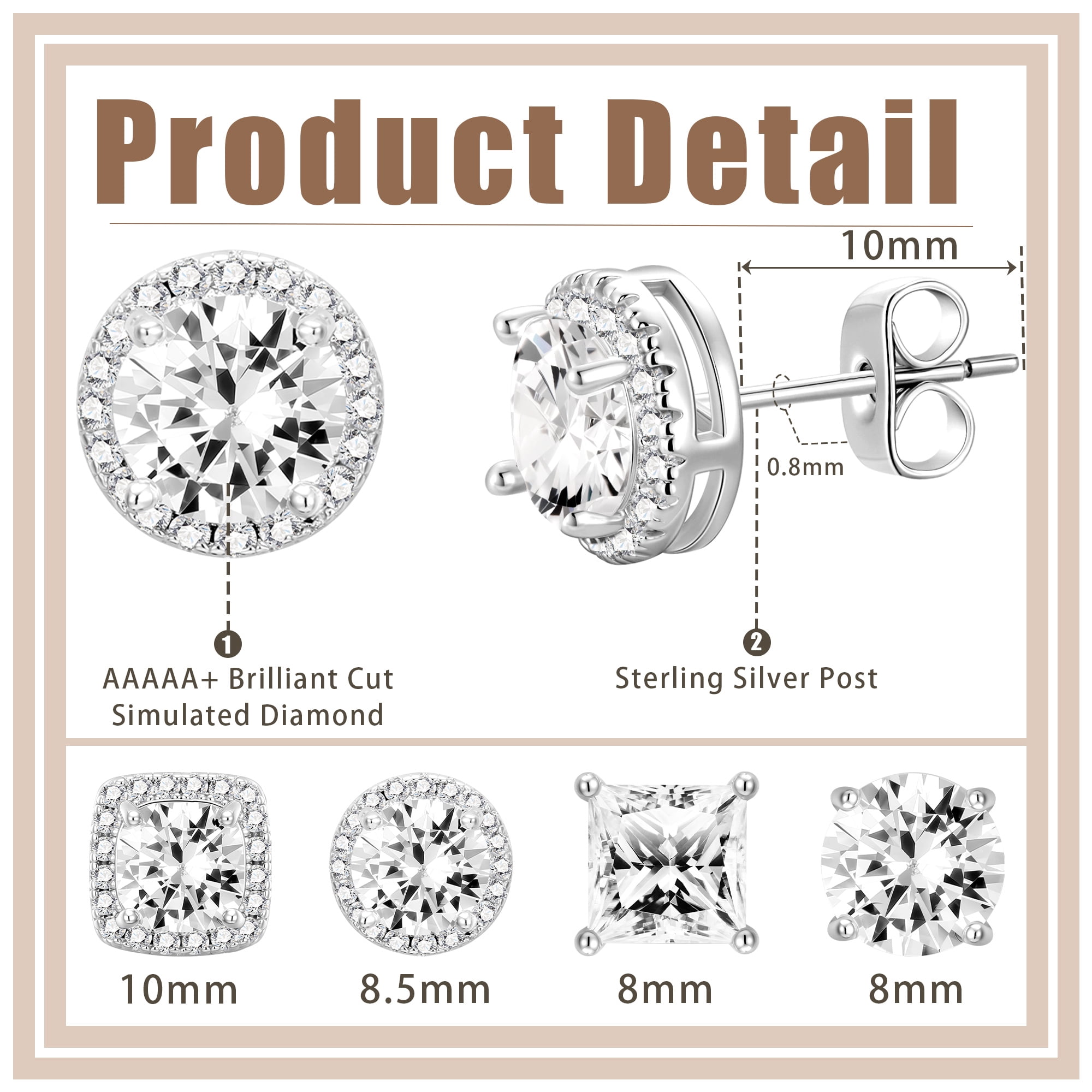 APSVO 4 Pairs 18K White Gold Plated Halo Stud Earrings for Women Men CZ Hypoallergenic S925 Sterling Silver Post Earrings Set Birthday Graduation Jewelry Gifts Mom Her Him Teen Wife Adult