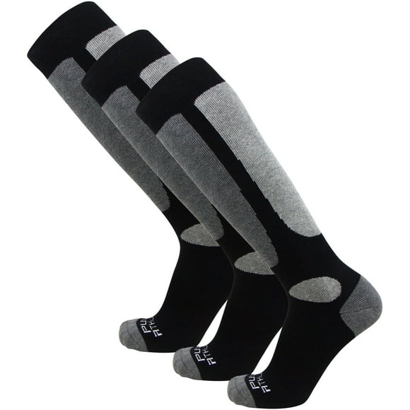 Pure Athlete Chaussettes de Ski et de Planche à Neige - Chaussettes pour Temps Froid pour Ski (L/TG, 3 Paires - Noir)