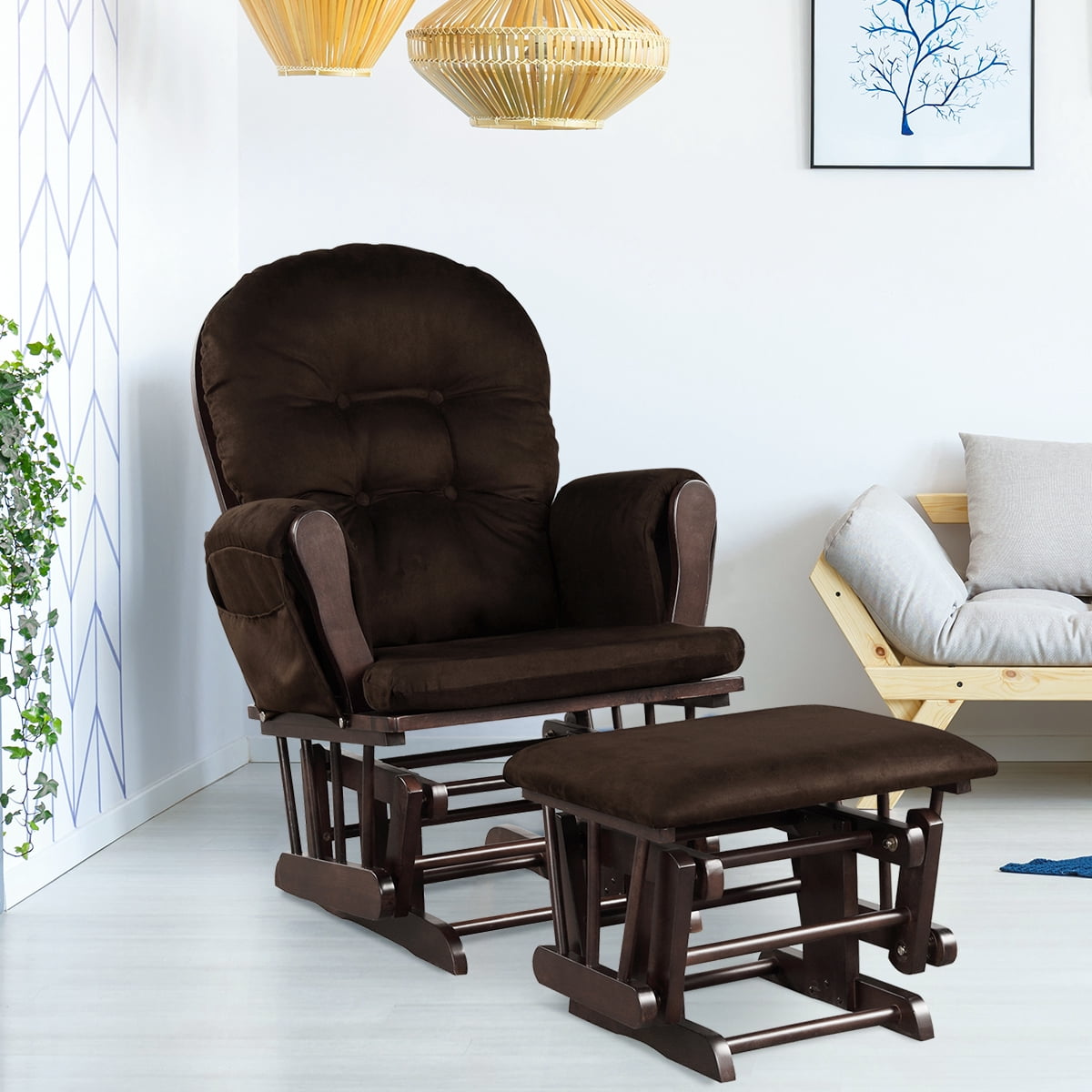 Topbuy Nursery Collection Kids Microfiber Glider Rocking Chair with Ottoman, Brown