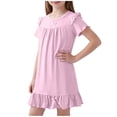 thumbnail image 2 of CHEEREAM Nightgown Dress For Girls Pleated Summer Short Sleeve Ruffle Hem Swing Mini Dresses for Kids Bowtie Decorated Daily Wear, 2 of 8