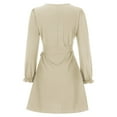 thumbnail image 4 of Womens Wrap V Neck Long Sleeve Casual Dress Tie Waist Solid Color A Line Dress Loose Comfy Party Dress for Women, 4 of 7