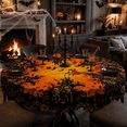 thumbnail image 6 of Halloween Round Tablecloth, 47.6 Inch Spooky Haunted House Pumpkin Bat Printed Elastic Edge Table Cover for Halloween Party Home Dining Table Decor, 6 of 7